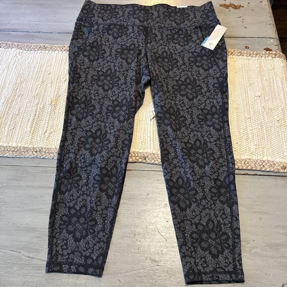 Lane Bryant Pants - NWT Livi by Lane Bryant Black Gray Faux Lace Floral Print 7/8 Leggings Sz 18 20